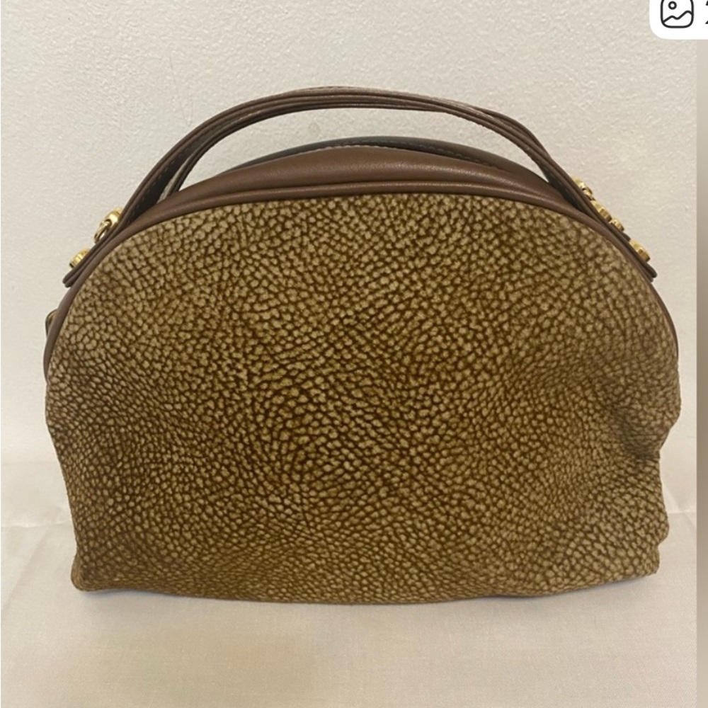 Borbonese Redwall EUC Leather trimmed Brown Lambskin Suede Bag